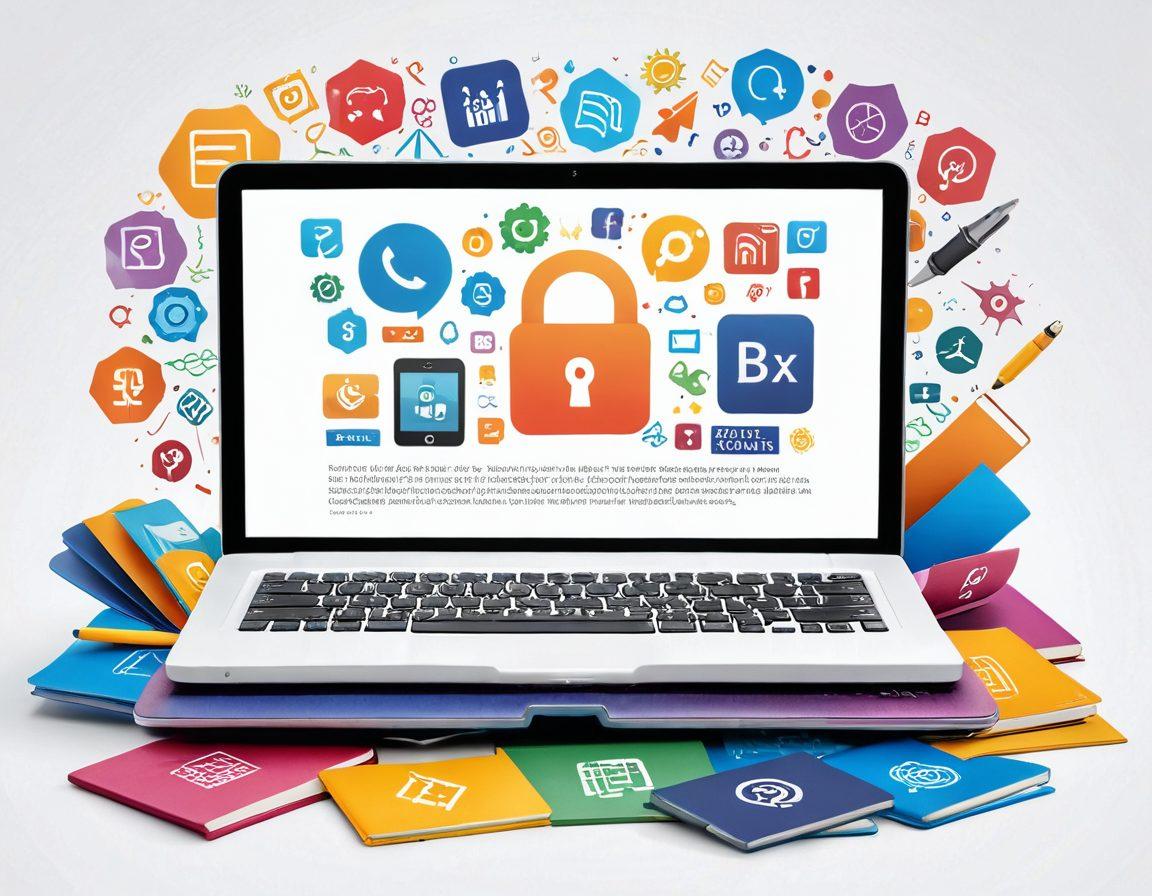 An open book with colorful pages filled with language symbols and icons, surrounded by digital tools like a laptop, a smartphone, and a tablet displaying language learning apps. A glowing key floats above the book, symbolizing the unlocking of knowledge. Bright, inviting colors to attract the viewer's attention. super-realistic. vibrant colors. white background.